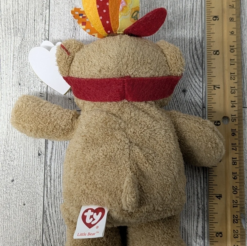 Ty Little Bear Tan Bear with Colorful Feathers